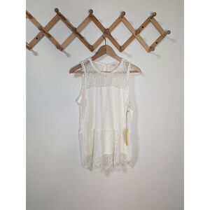 NWT Paper + Tee White Crochet Lace Sleeveless Tank Top - Size L